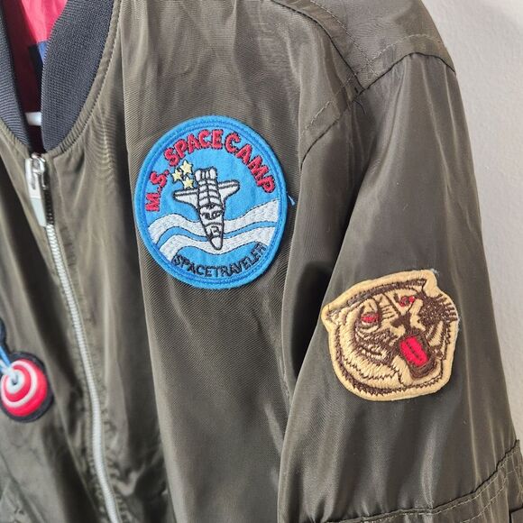 Zara Man Basic Full Zip Space Camp Patchwork Satin Bomber Jacket Medium - Picture 3 of 8